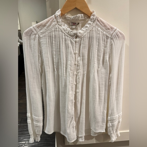 Faherty Willa Button Front Peasant Blouse Top White NWT Size S - Picture 4 of 8